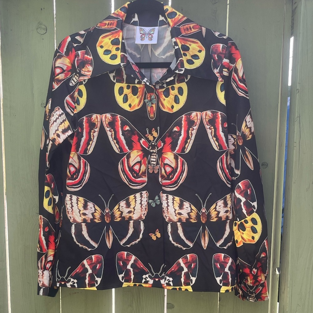 Butterfly Print Button Down Shirt